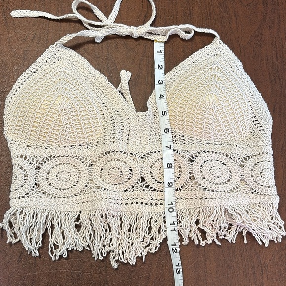 Sans Souci Crochet Fringe Padded Bralette Crop Top Beach Vacation Swim Coverup - Picture 6 of 6